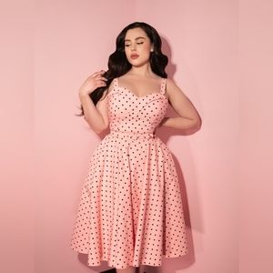 New! Vintage MANEATER SWING DRESS ROSE PINK POLKA DOT VIXEN MICHELINE PITT